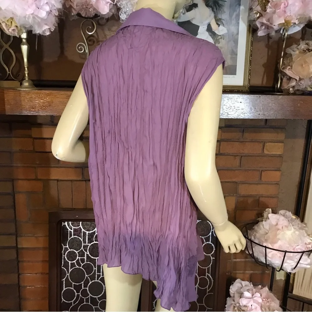 ALLISON TAYLOR PURPLE LACE AND RUFFLE CREPE SLEEVELESS BLOUSE (3X) - Picture 7 of 11